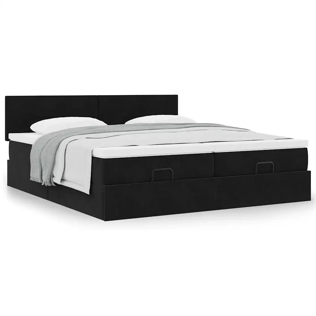 Struttura Letto Pouf con Materassi Nero 160x200 cm in Velluto
