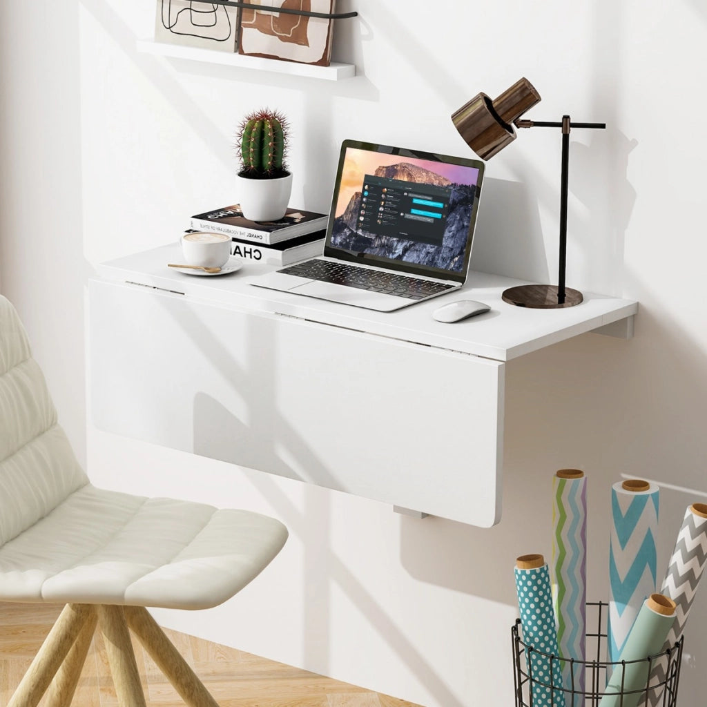 Scrivania galleggiante per piccoli spazi cucina camera da letto lavanderia, Tavolo pieghevole a parete Bianco-Tavolini per laptop