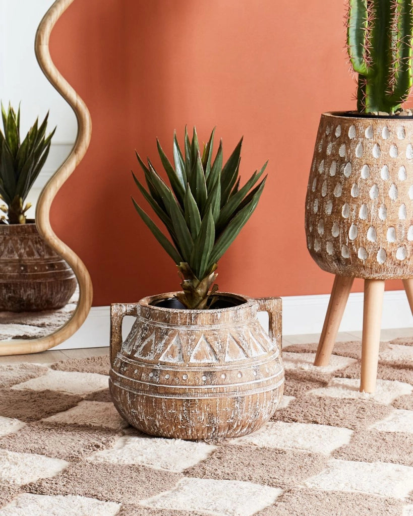 Vaso per piante marrone chiaro per esterni, vasi da fiori per interni rustici