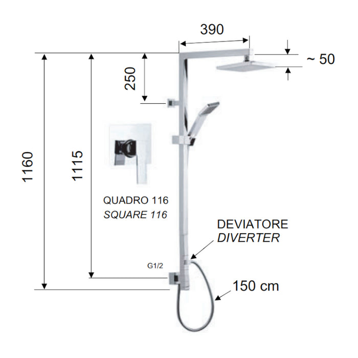 Set doccia in ottone cromato - serie wellness qubika