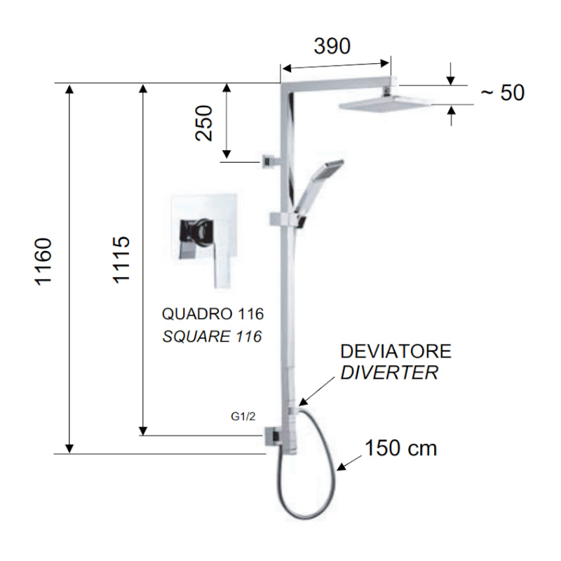 Set doccia in ottone cromato - serie wellness qubika