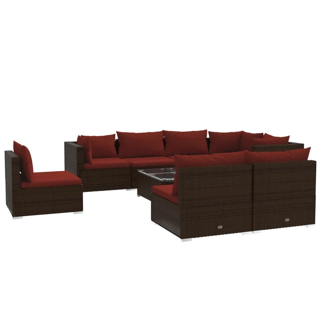 Set Divani da Giardino 9 pz con Cuscini in Polyrattan Marrone 3102555