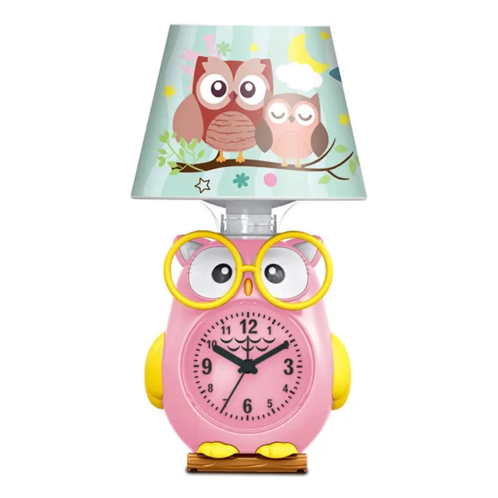 Trade Shop - Lampada Da Scrivania Con Orologio Integrato A Forma Di Gufo Stanza Bambini 13x26cm -