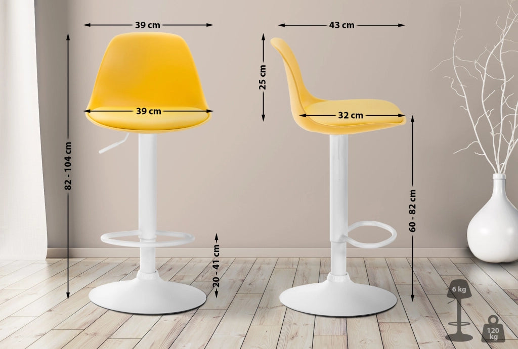 Sgabello di design KIEL in polipropilene e similpelle bianco,giallo