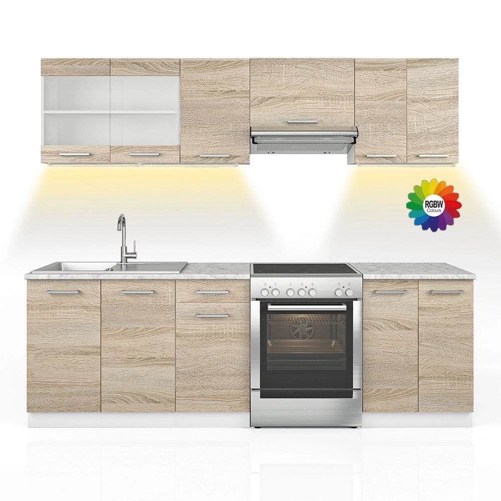 Vicco Mobile da cucina Sonoma 240 cm , PL Marmo con striscia LED