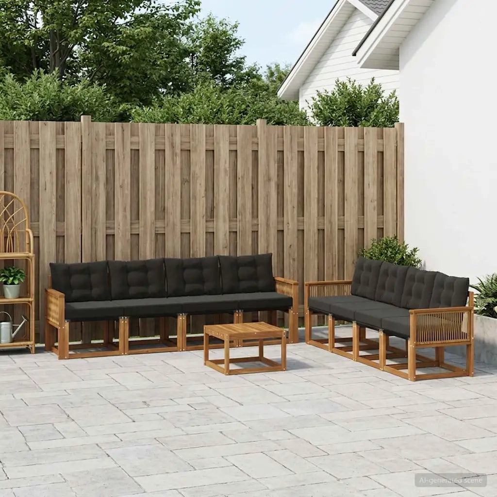 Set di divani da esterno con cuscino 9 pcs Naturale e Nero 3381860