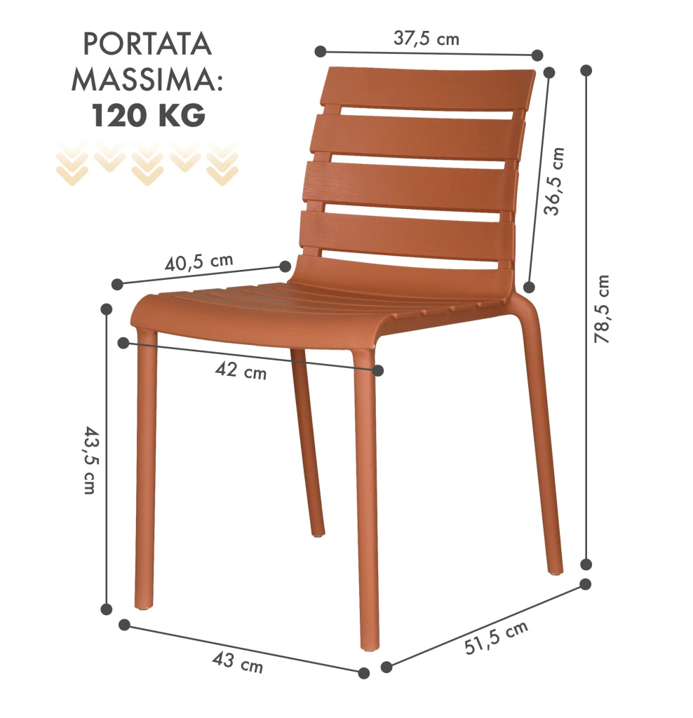 Set 4 Sedie In Polipropilene e Fibra Di Vetro Sedia Cucina Trattamento Uv Antiscolorimento Giardino Interno Esterno Moderne Robuste Resistenti Seduta Terrazzo Soggiorno Bar Ristorante Impilabili Nina-Arancio