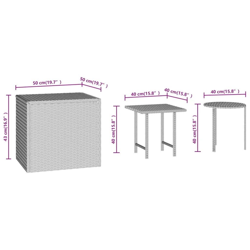 Tavolini 3 pz | Tavolo laterale Marroni in Polyrattan