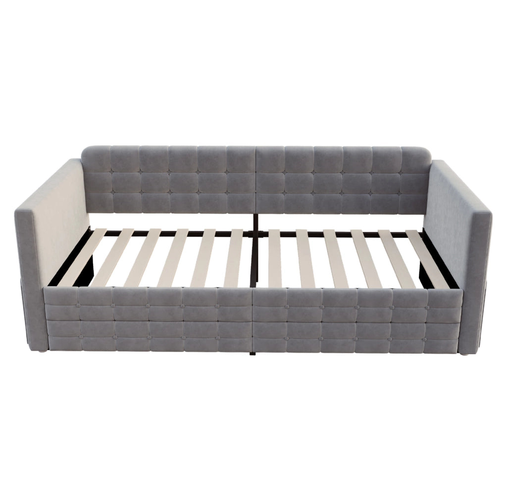 Letto imbottito 90x190 cm con 2 cassetti e tasche laterali in velluto grigio