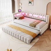 Divano letto estraibile 90x200 cm con LED e USB-C beige