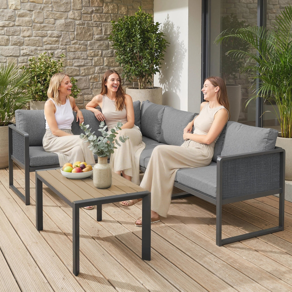 Divano angolare esterno 6 posti con tavolino e cuscini ¨C zephmum ¨C grigio scuro