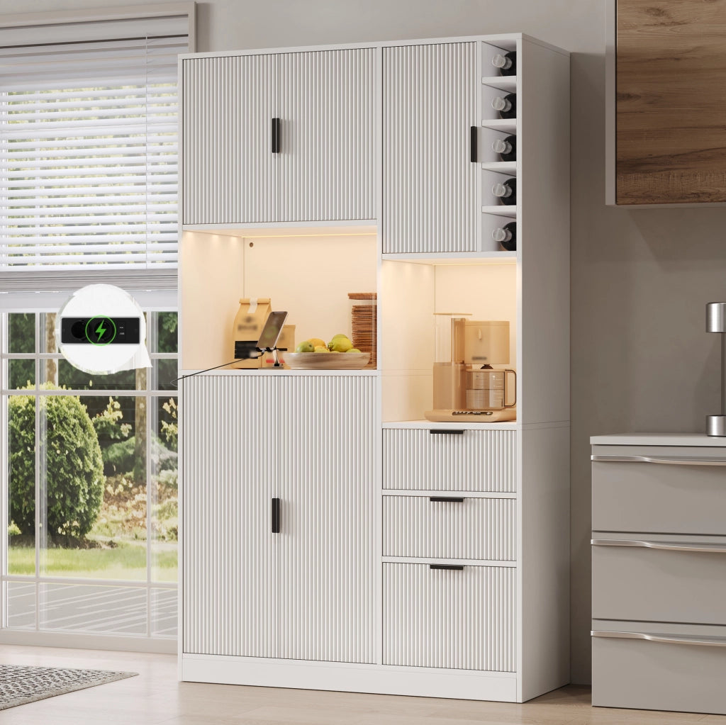CREDENZA Cucina 180x105x40 cm Bianca in MDF con LED e prese