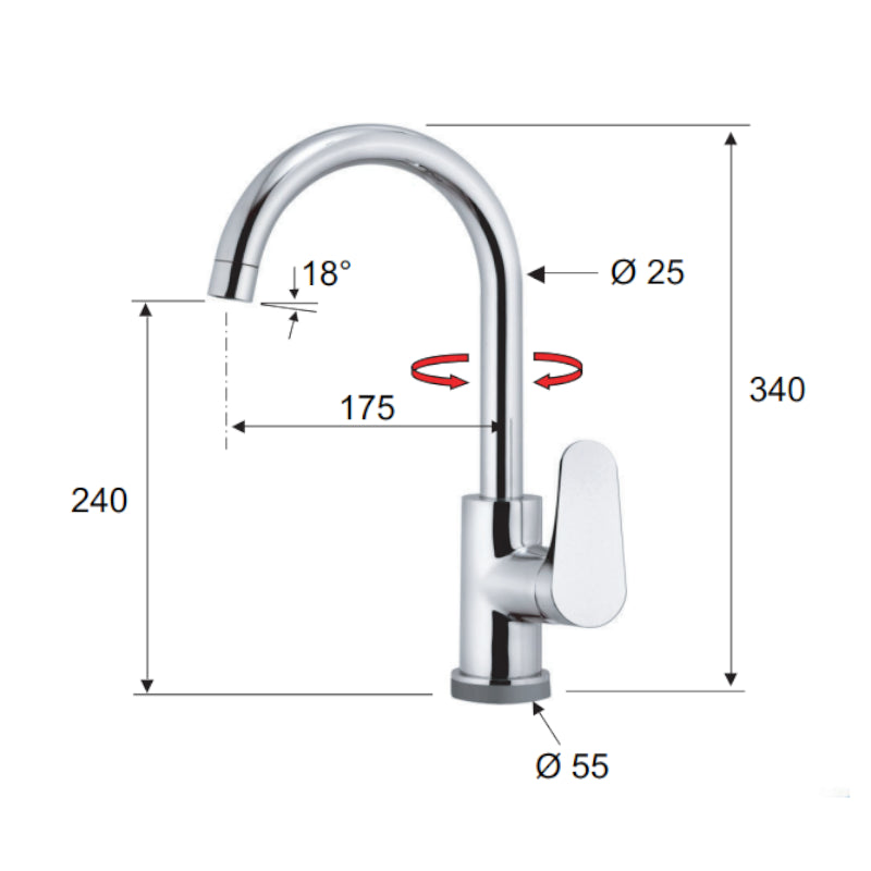 Rubinetto lavello con canna alta a u - serie touch