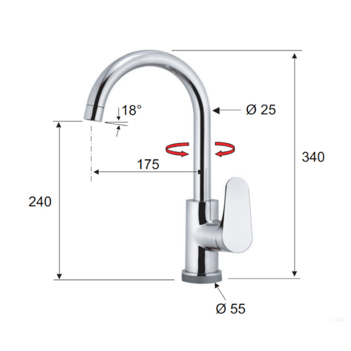 Rubinetto lavello con canna alta a u - serie touch