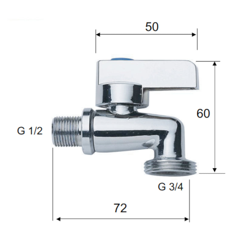 Rubinetto portagomma a sfera 1/2 interamente cromato
