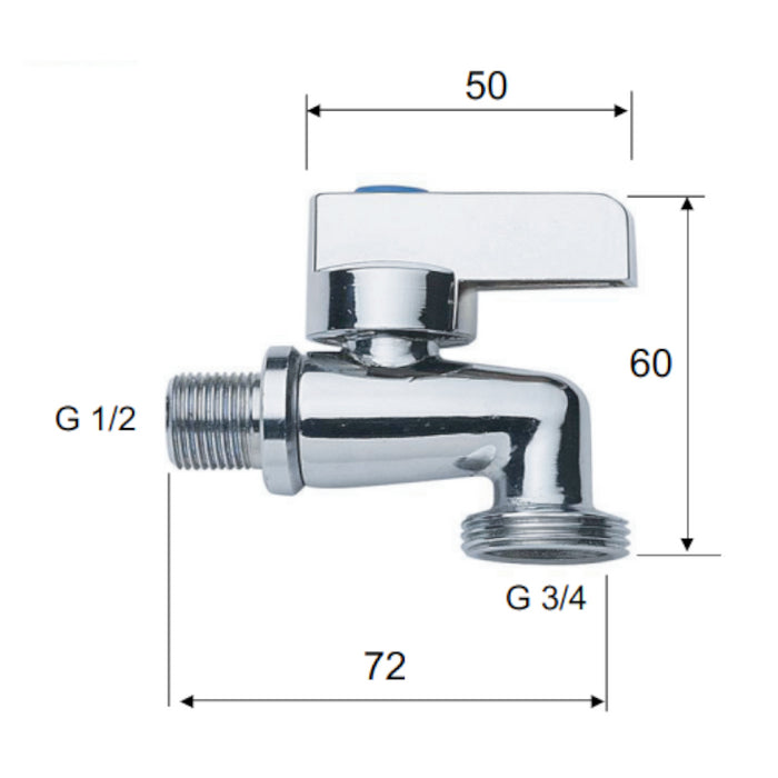 Rubinetto portagomma a sfera 1/2 interamente cromato