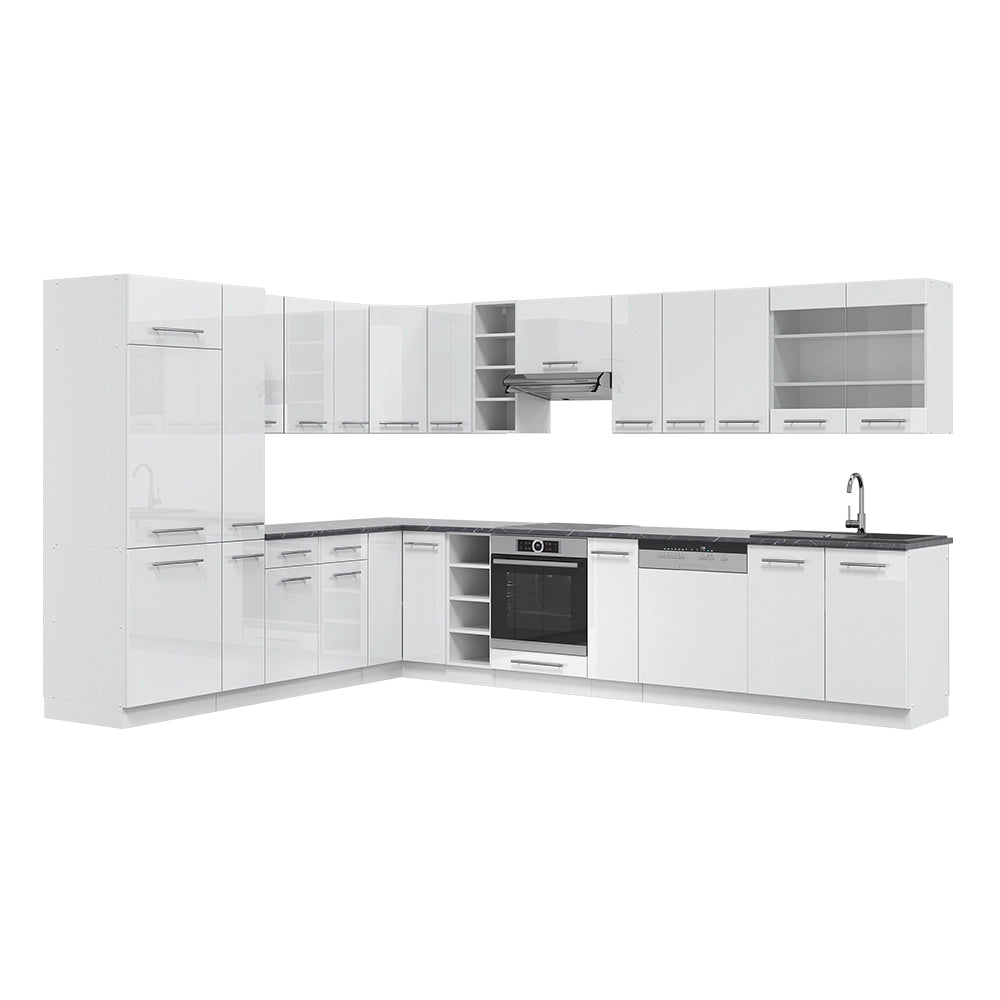 Cucina angolare completa Fame-Line Bianco lucido/Bianco 347 x 60 cm, PL Antracite Vicco