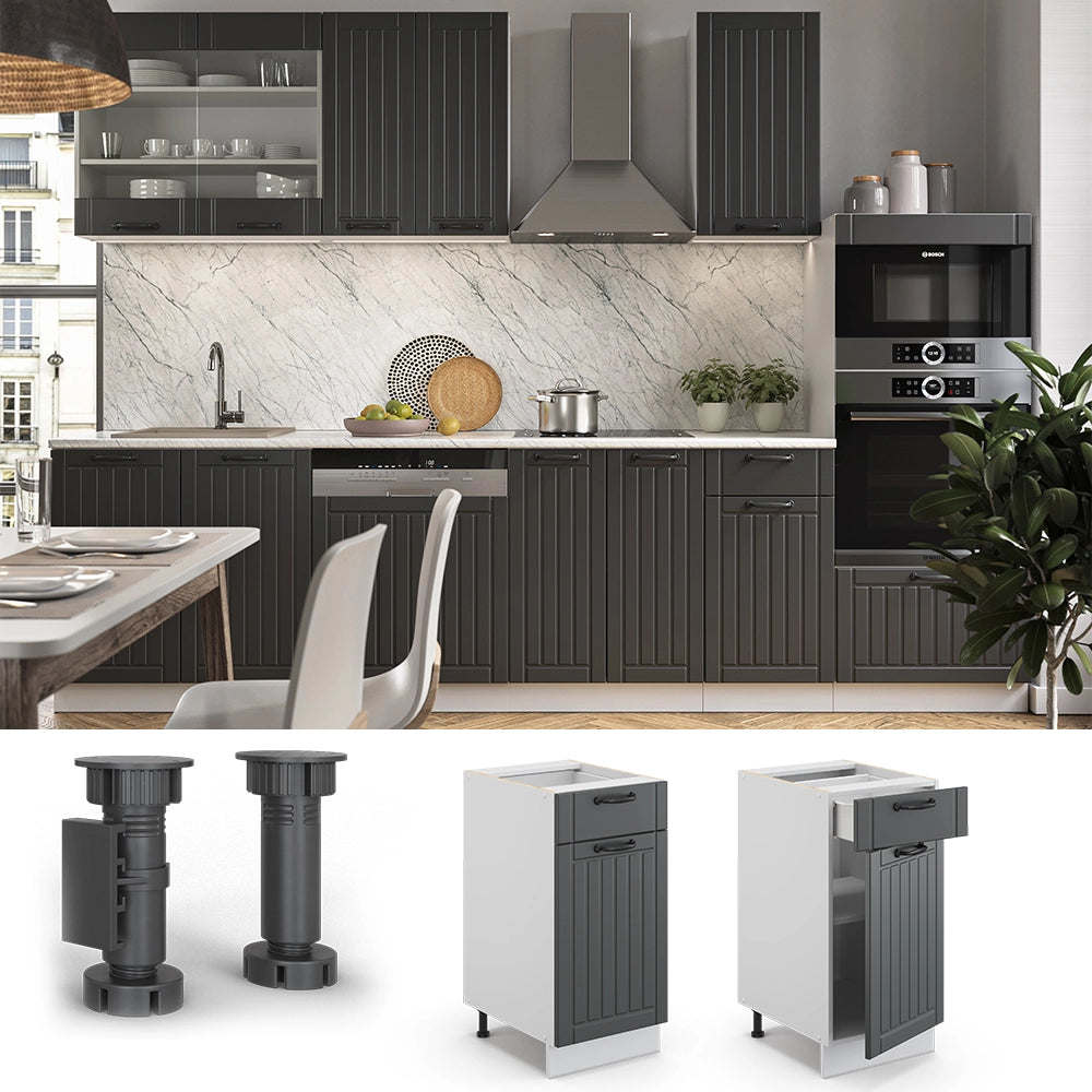 Mobiletto base per cucina Fame-Line Antracite rustico/Bianco 40 cm, PL Marmo Vicco