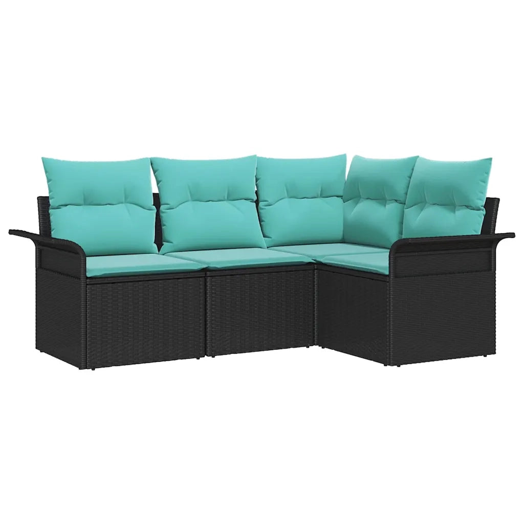 Set Divano da Giardino con cuscino Nero polyrattan