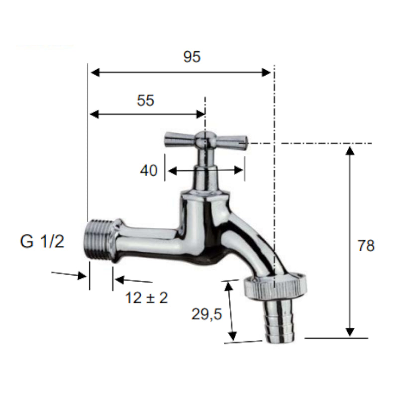 Rubinetto portagomma cromato 1/2
