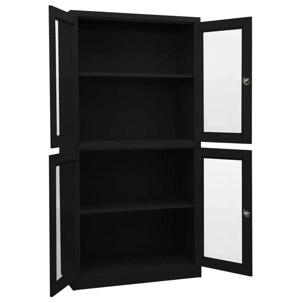 Armadio per Ufficio Nero 90x40x180 cm in Acciaio e Vetro 335940