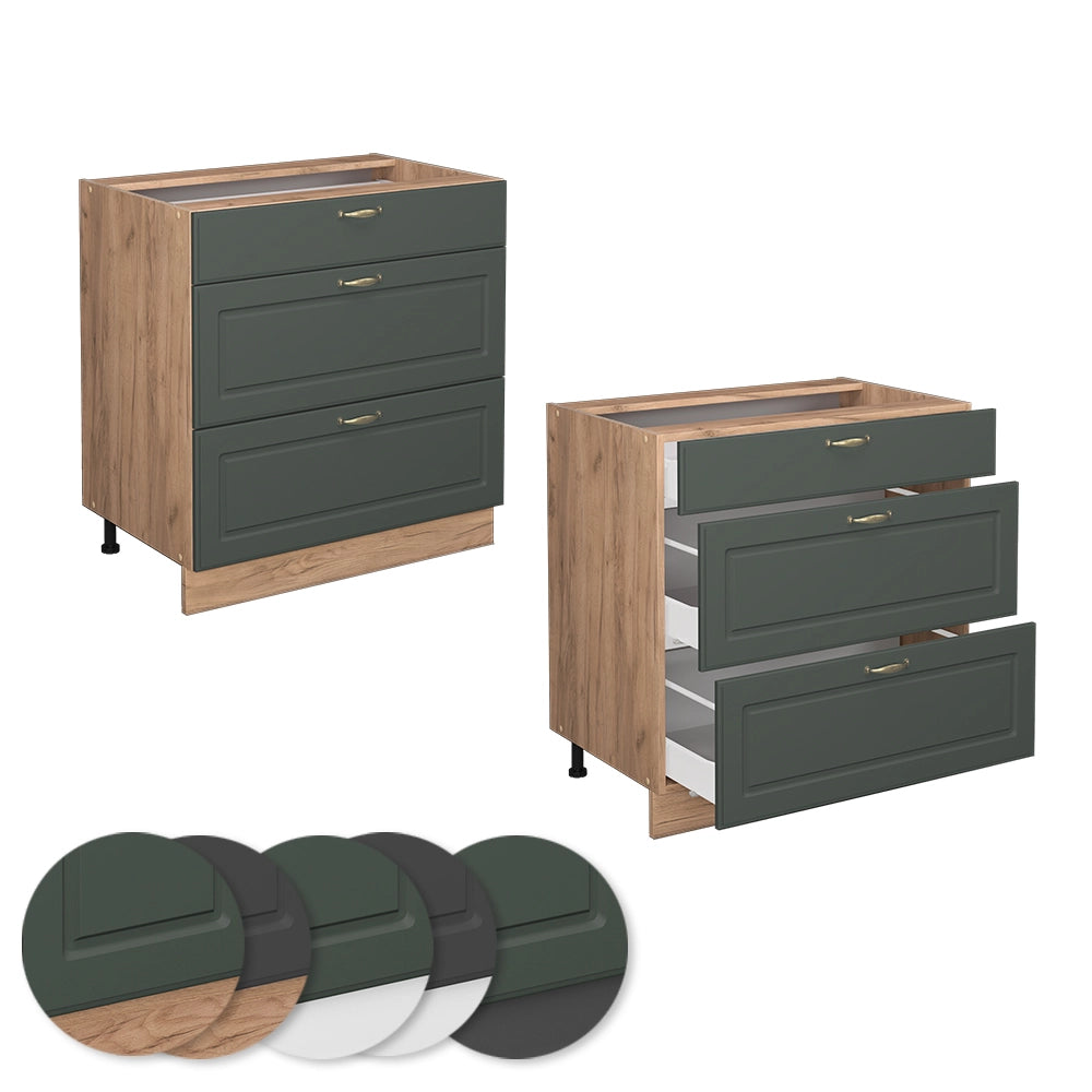 Vicco Mobiletto base per cucina Verde-oro Country House 80 cm con 3 cassetti, senza piano di lavoro