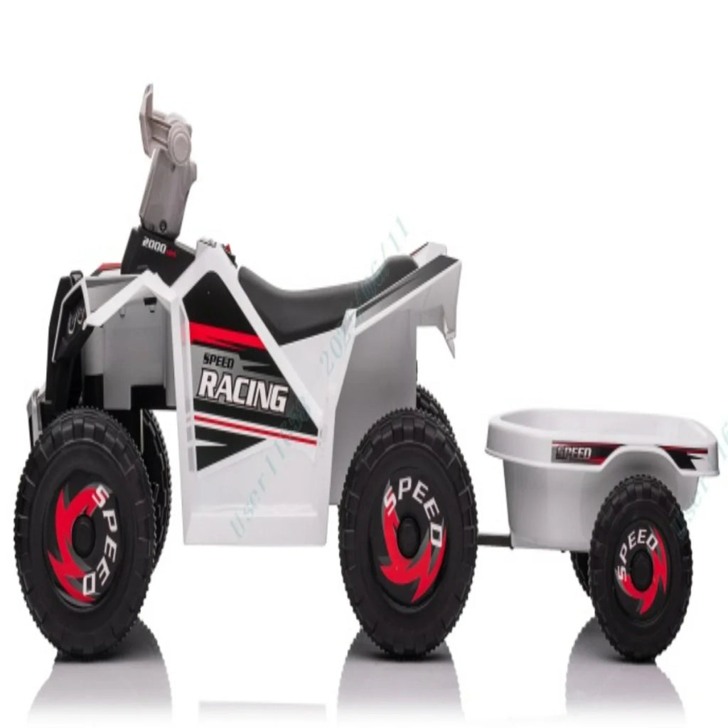 Quad elettrico per bambini con rimorchio 104 x 39 x 48 cm sicuro veloce versatile design bianco 20_0017599