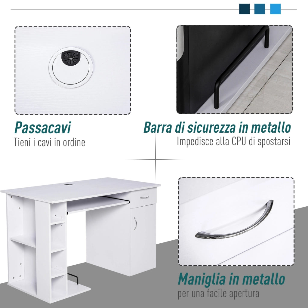 Scrivania PC Ergonomica con Cassetto e Mensole ¨C Zephmum ¨C Bianco 120x60x74 cm