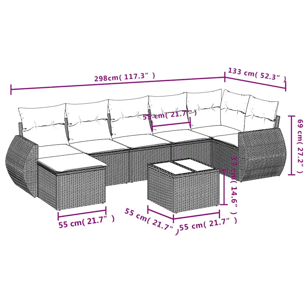 Set Divani da Giardino 8 pz con Cuscini Grigio in Polyrattan 3221690