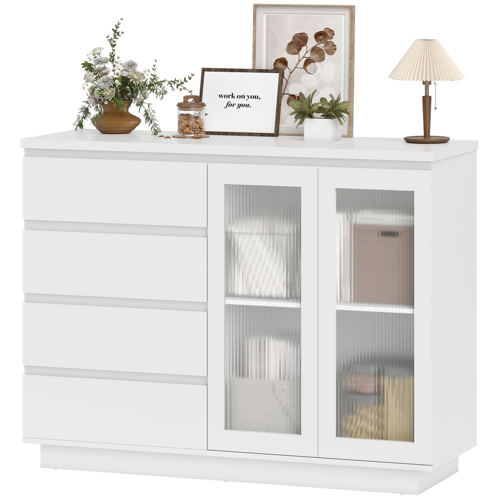 Cassettiera con ante in vetro ¨C zephmum ¨C bianco 120x40x91 cm