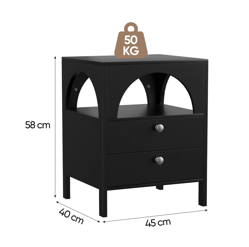 Comodino nero 45 x 40 x 58 cm - 2 cassetti