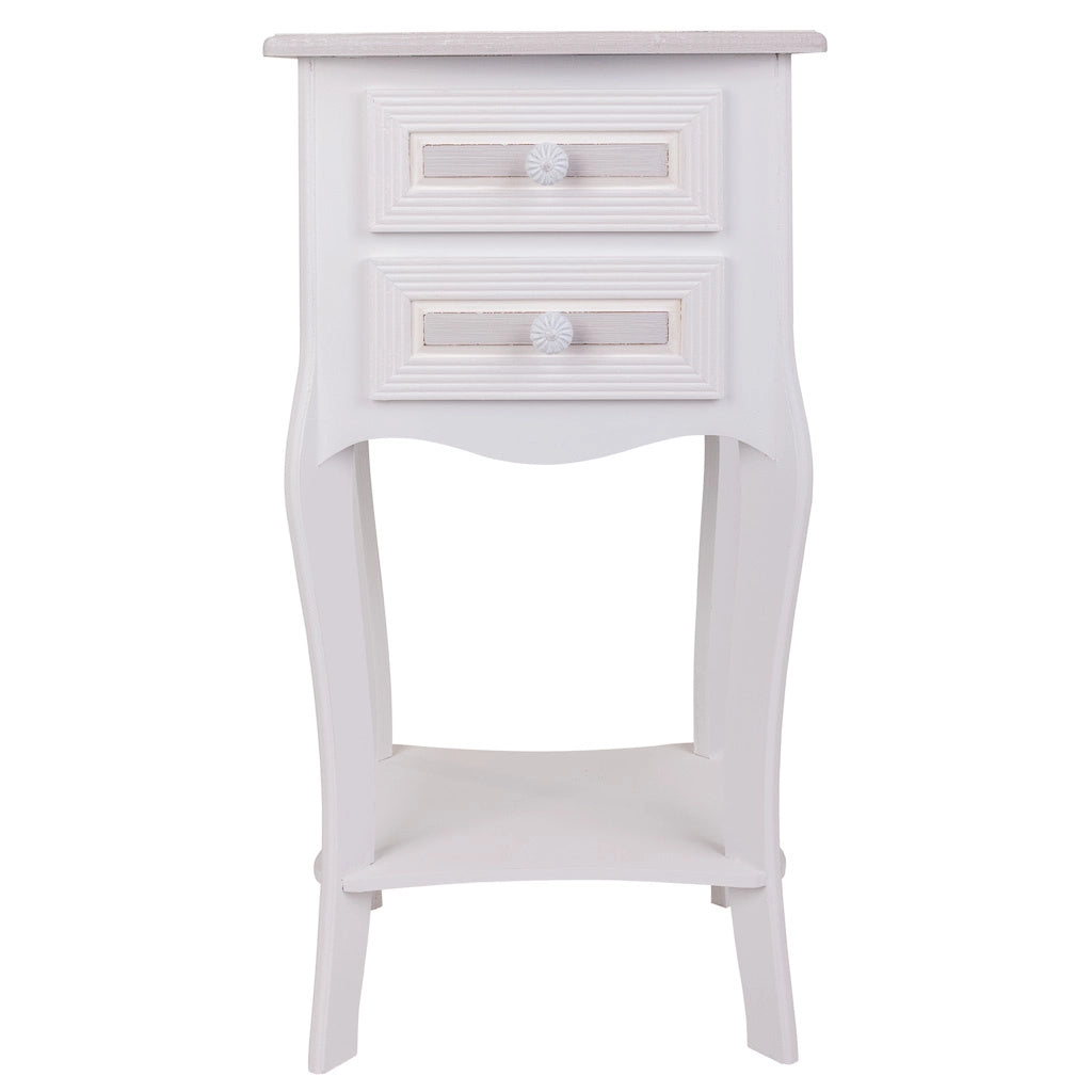 Comodino in legno con 2 cassetti bianchi 38x31,5x71.