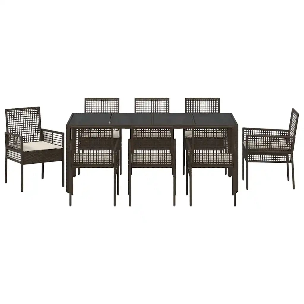 Set da Pranzo per Giardino 9 pcs Marrone polyrattan 3334868