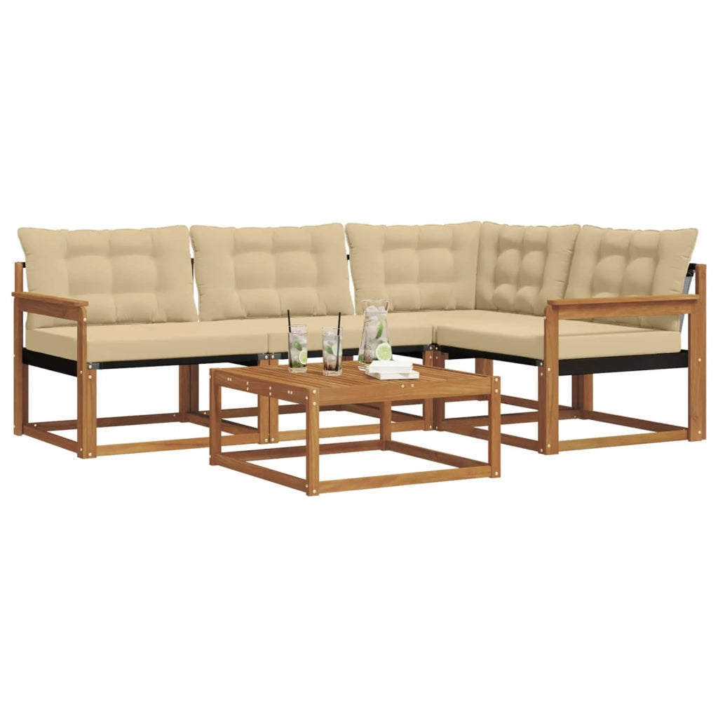 Set di divani da esterno con cuscino 5 pcs Naturale e Beige
