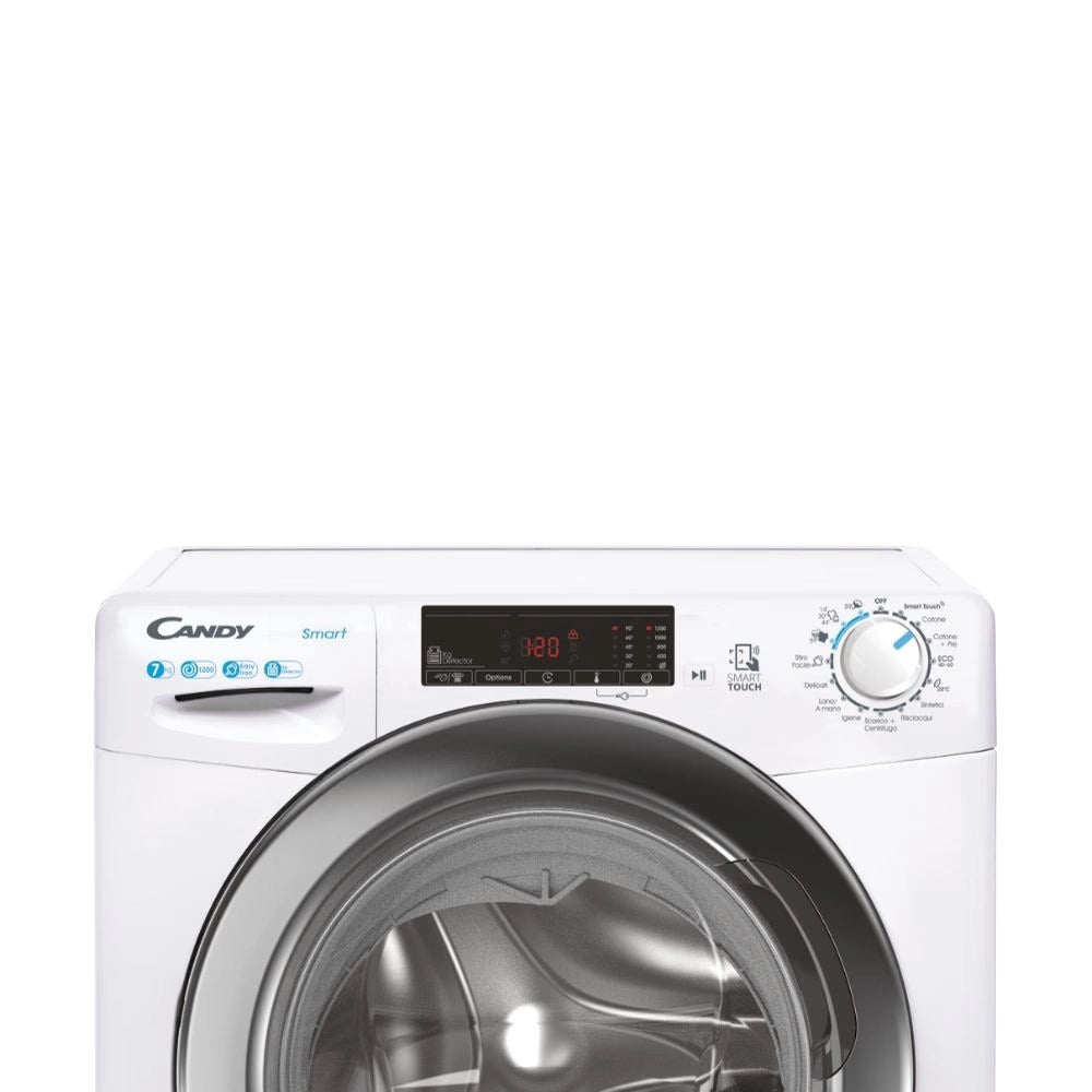 Lavatrice A Carica Frontale Candy CSS4127TWR3/1-11 Slim 7 Kg Classe C 1200 Giri (A85xL60xP40) Tecnologia NFC Contenuti extra sull'App Bianco