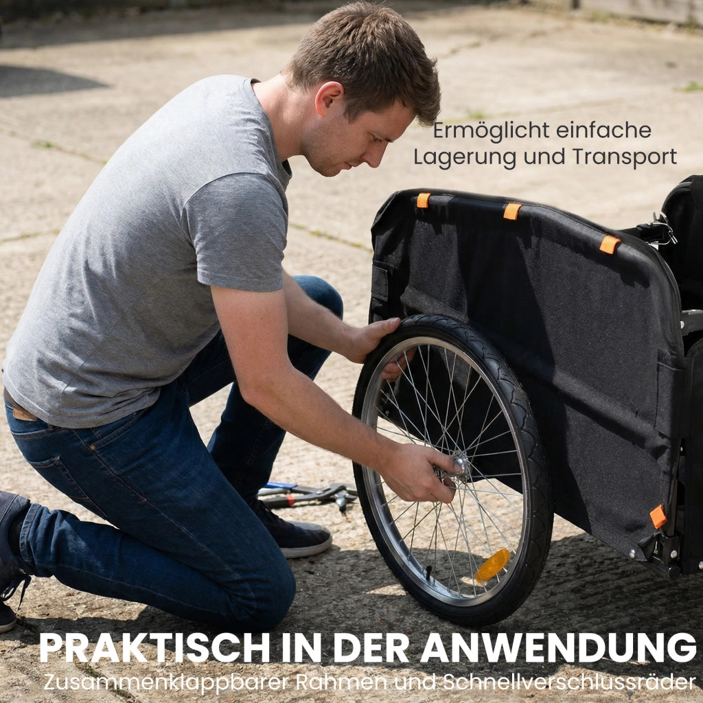 Rimorchio per bicicletta 170L ¨C Xylo ¨C Carico 40kg con telone e ruote pneumatiche 51cm