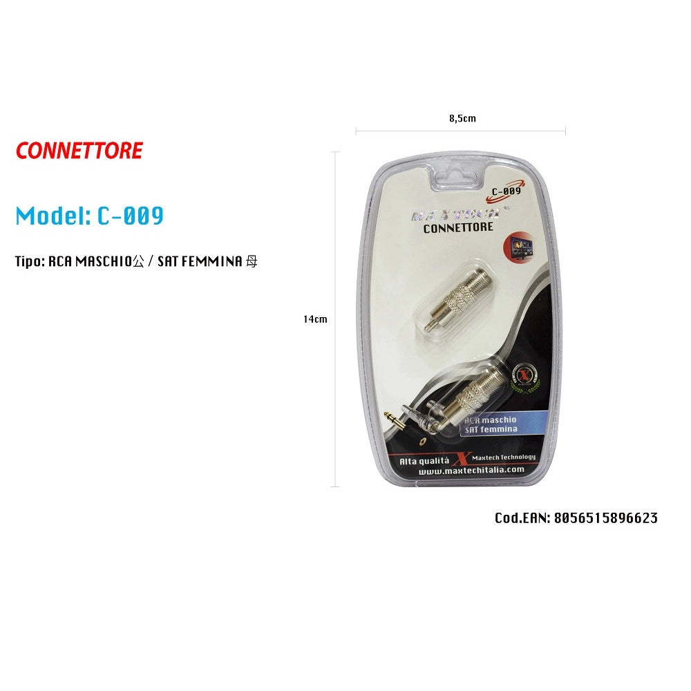 Trade Shop - Connettore Rca Maschio / Satellitare Femmina Adattatore Televisore Maxtech C-009 -