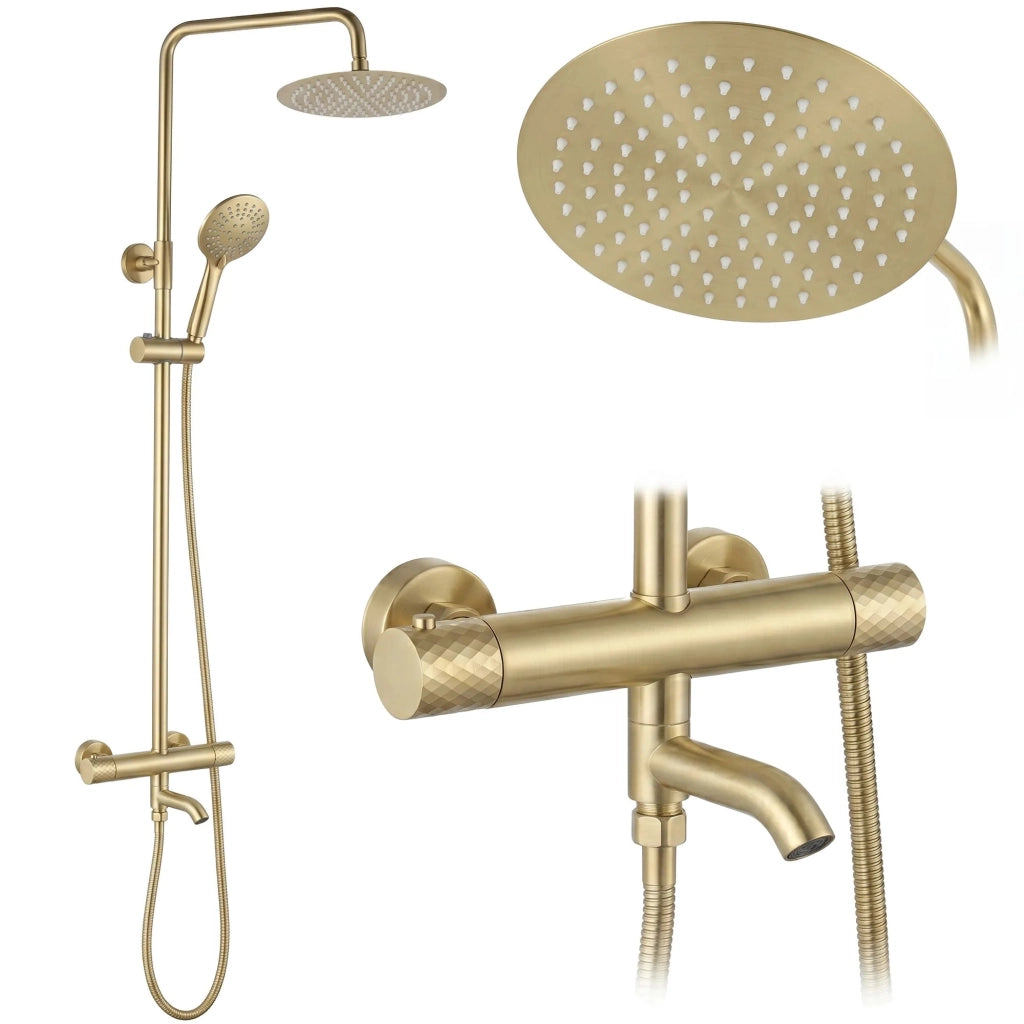 Set Doccia Da Incasso Con Termostatato Lungo Diamond Gold Brush