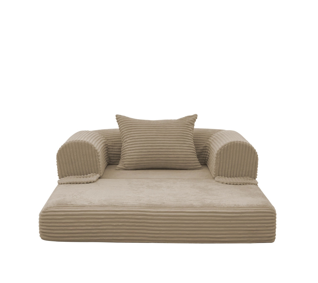 Poltrona trasformabile in letto 1 posto con Cuscino, Divano letto pieghevole, in Corduroy, Marrone