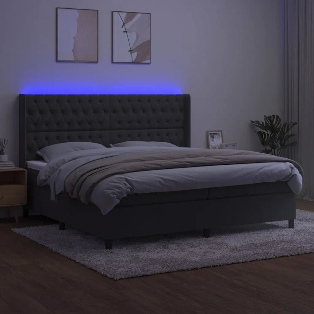 Letto a Molle con Materasso e LED Grigio Scuro 200x200 cm 3139764