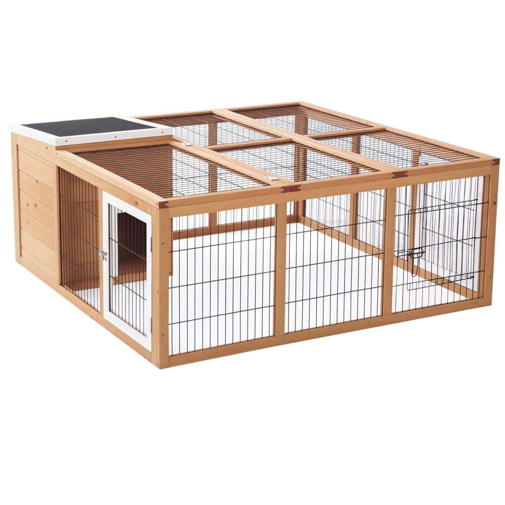 Gabbia per piccoli animali con recinto esterno ¨C Xylo ¨C tetto apribile, resistente, 123x120x52 cm, marrone