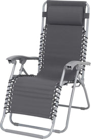 Sedile Reclinabile Esterno Grigio Pieghevole Teramo con Cuscino - Per Camping Spiaggia Terrazza Balcone - 65 x 95 x 26 cm