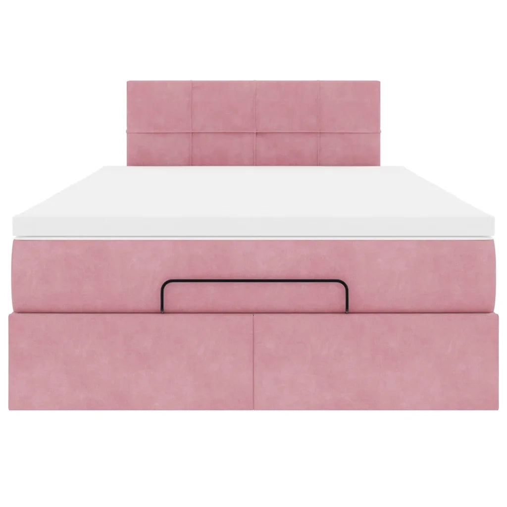 Struttura Letto Pouf con Materasso Rosa 120x200 cm Velluto