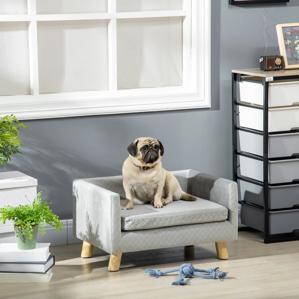 Divanetto per Cani e Gatti ¨C zephmum ¨C Velluto Grigio, Legno, 64x45x36cm