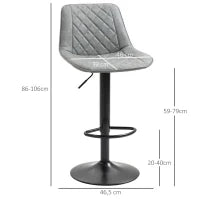 Set 2 Sgabelli da Bar Girevoli, Altezza Regolabile 86–106 cm, Pelle Sintetica, Schienale e Poggiapiedi, Grigio