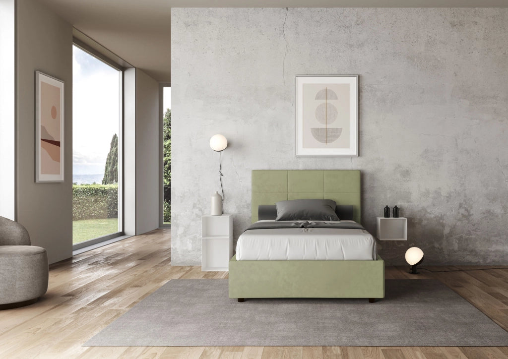 BS COM Letto una piazza e mezza senza rete imbottito 120x190 microfibra tè verde