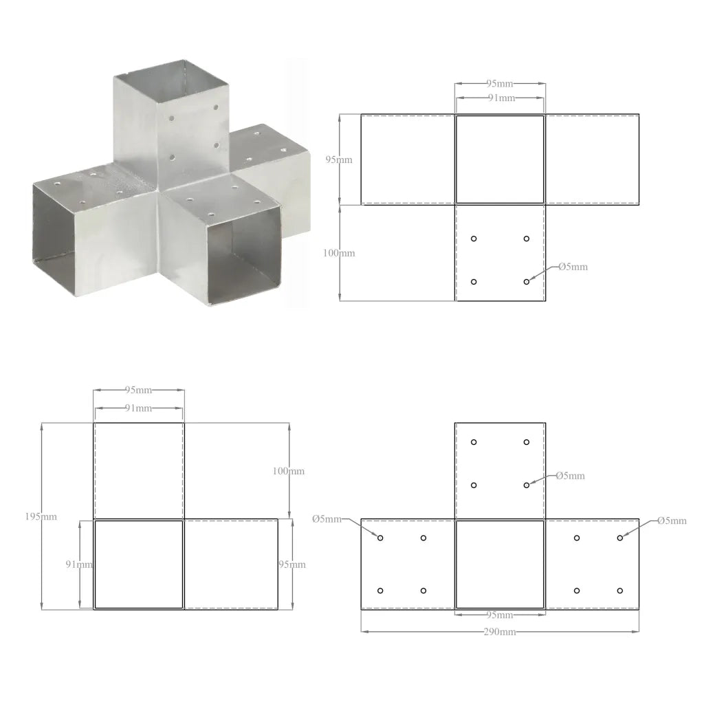 Connettore per Pali a Forma di X in Metallo Zincato 91x91 mm cod mxl 56188
