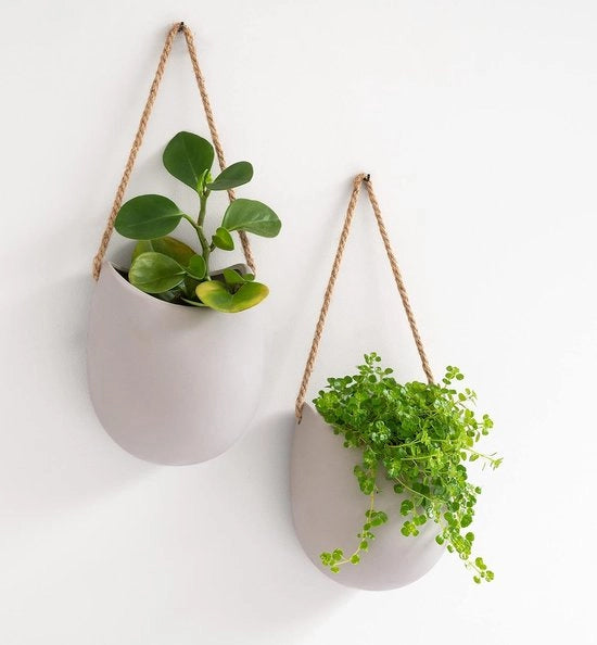 Sistema di vasi da piante a parete - Pannelli ceramici appesi - 2 pezzi - Grigio chiaro - Ceramica