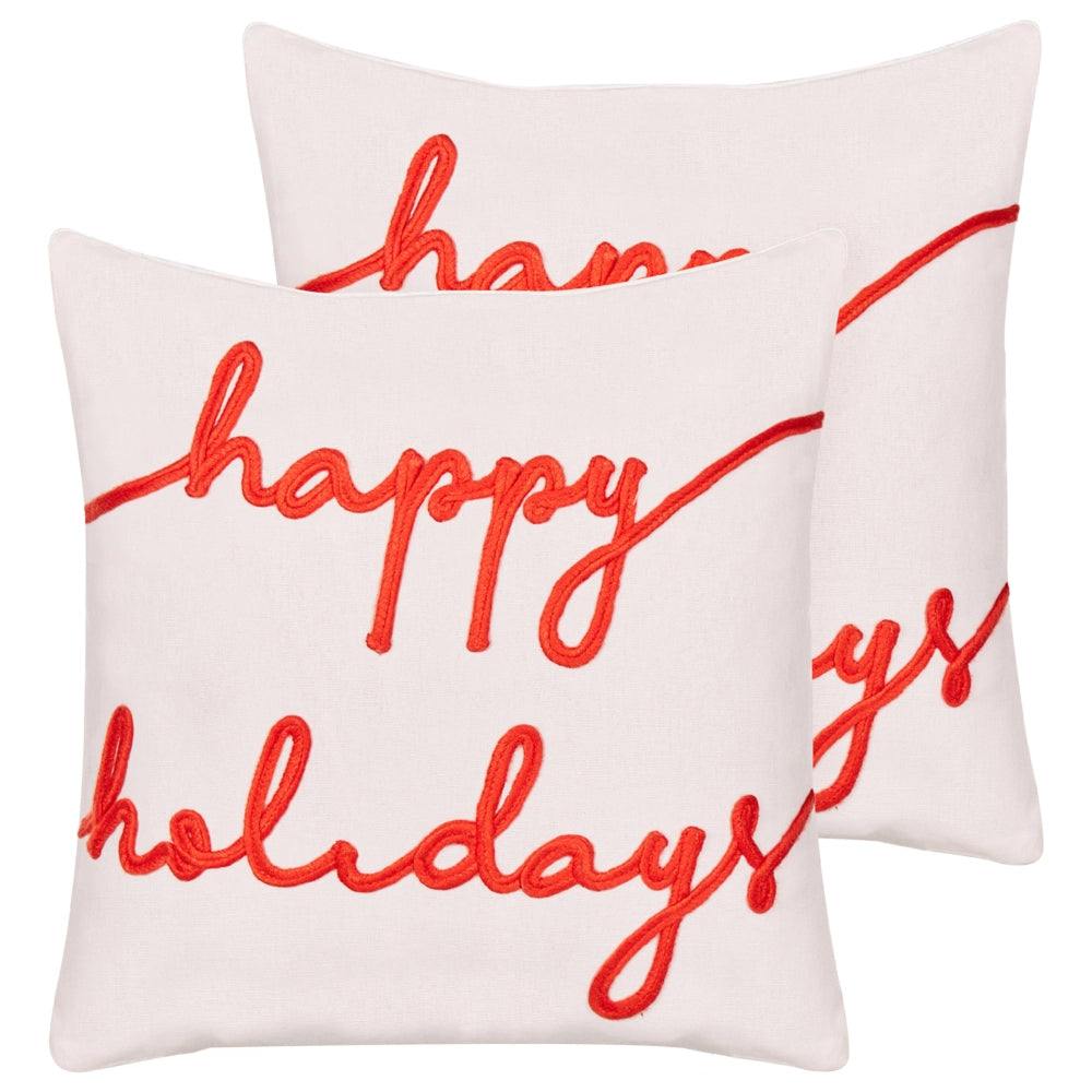 Set di 2 cuscini decorativi in velluto con motivo natalizio bianco e rosso 45 x 45 cm soggiorno camera da letto