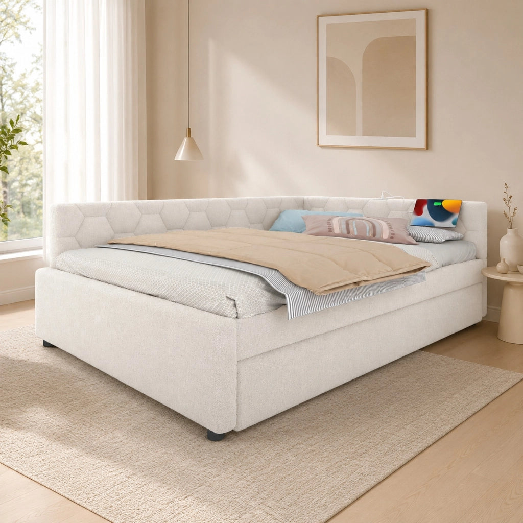 Letto da giorno 140x200 cm con letto estraibile e USB